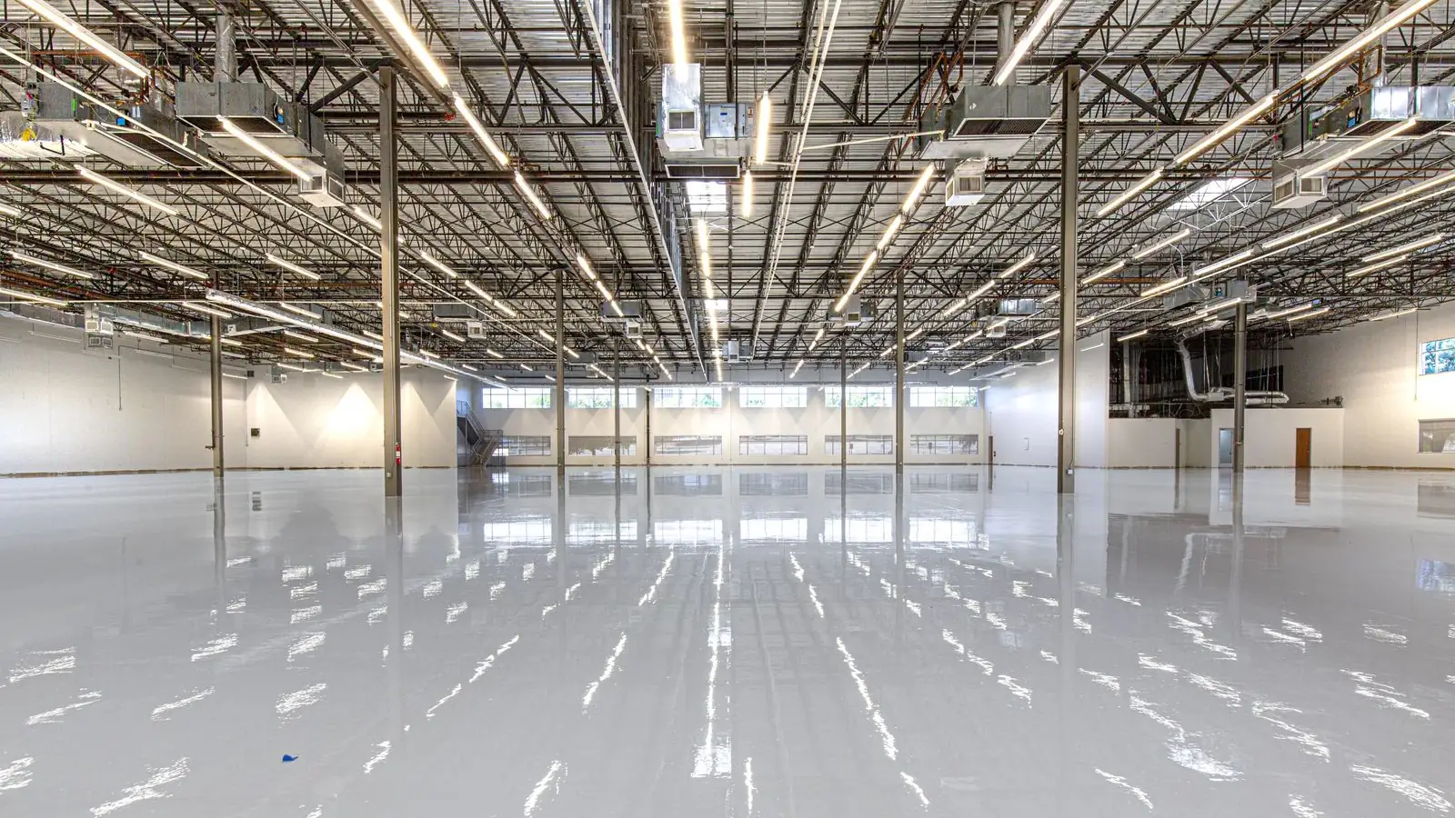 Newly coated industrial warehouse floor